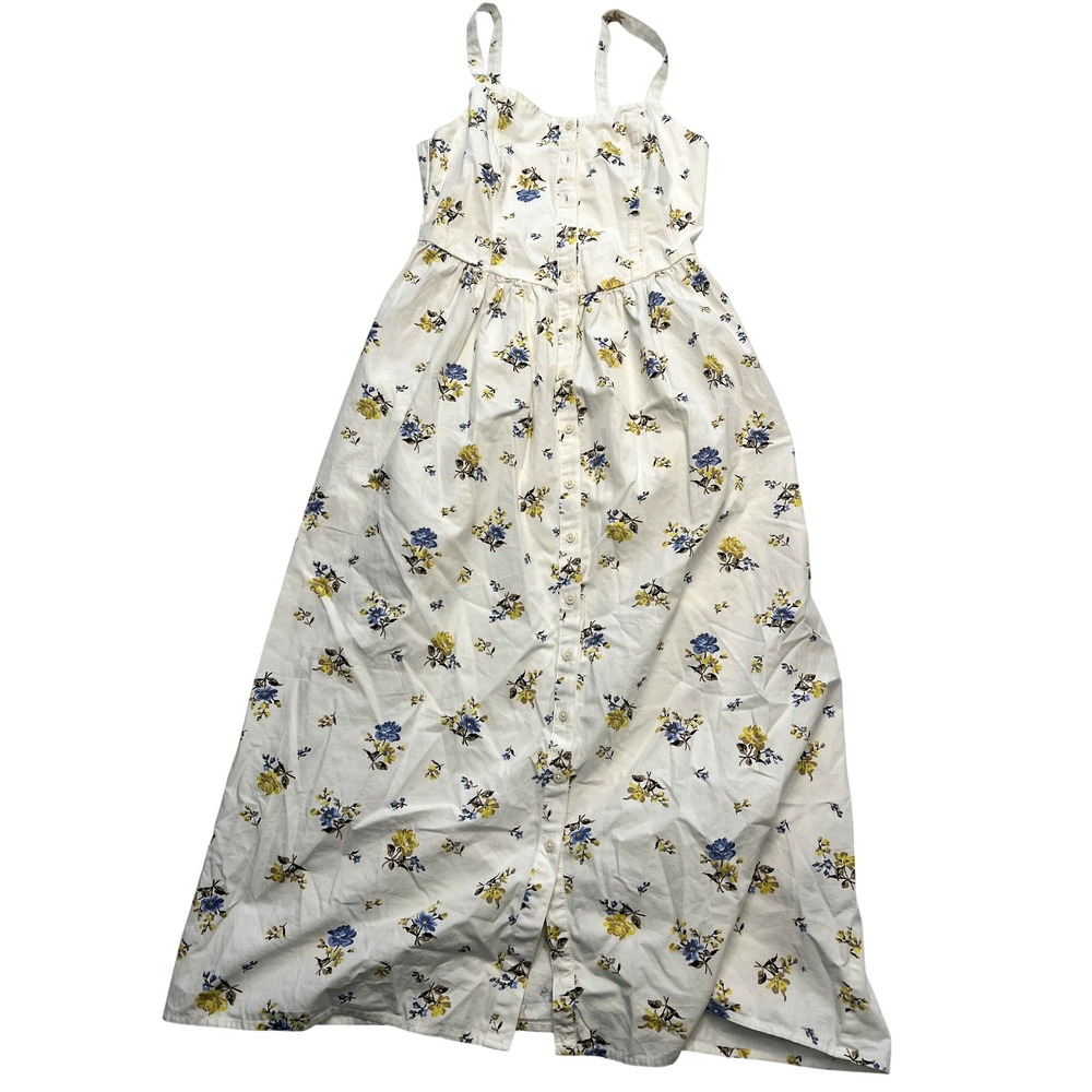 Levis Dress Womens XS‎ White Floral Button Maxi Sundress Smocked Back Summer